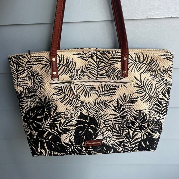 Tommy Bahama Palm Beach Floral Embroidered Linen Tote Bag White (Broken Zipper) - Picture 2 of 11